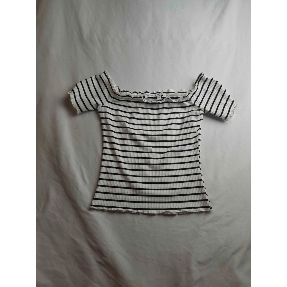 HYFVE HFYVE Shirt Womens Size S White Black Striped Off Shoulder Lettuce Boho